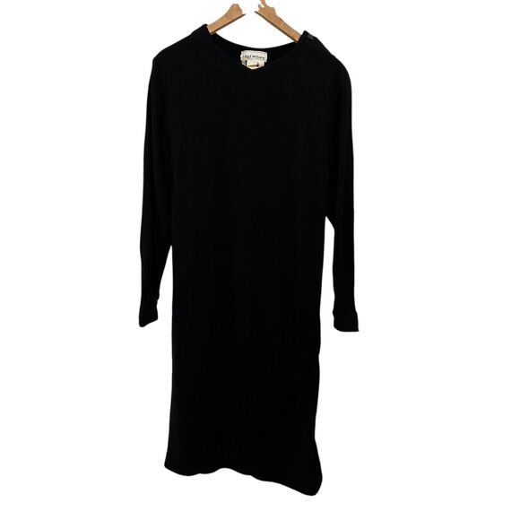 Lloyd Williams Vintage USA Black 100% Pure Wool Long Sleeve Midi Dress Size M - Picture 1 of 9